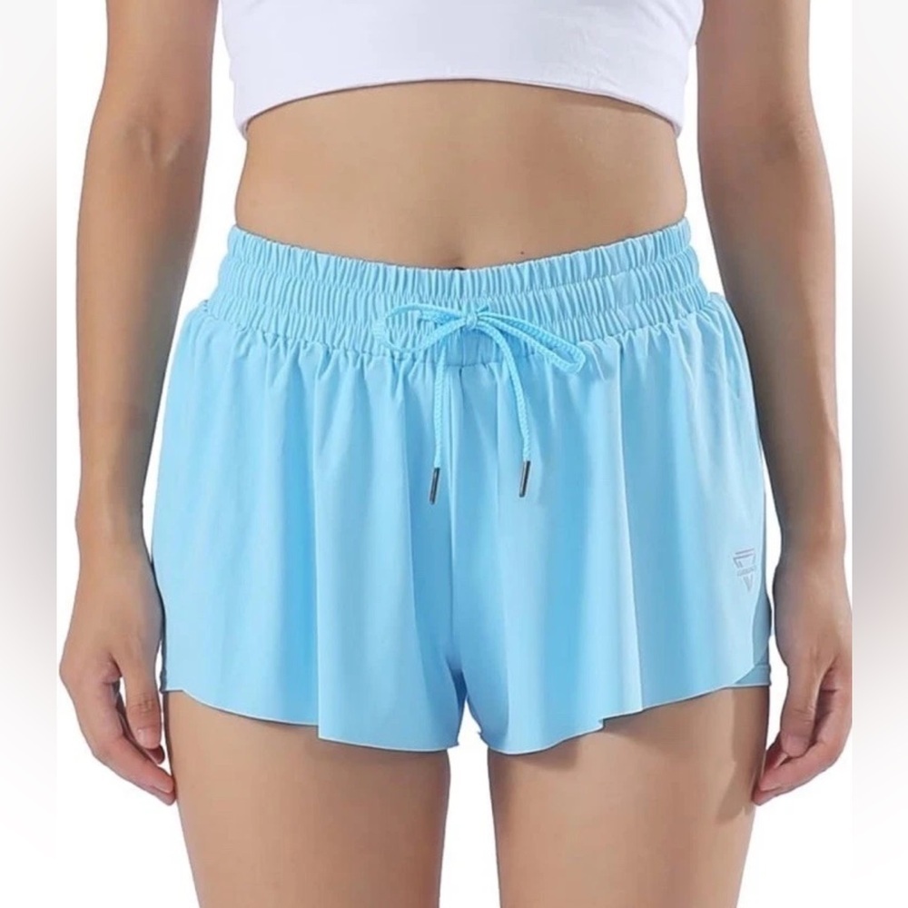 2 in 1 Flowy Athletic Short Skirt Workout Trendy Blue Spandex Comfort Woman’s XL
